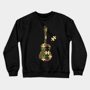 Camouflage Puzzle Classical Guitar Silhouette Crewneck Sweatshirt